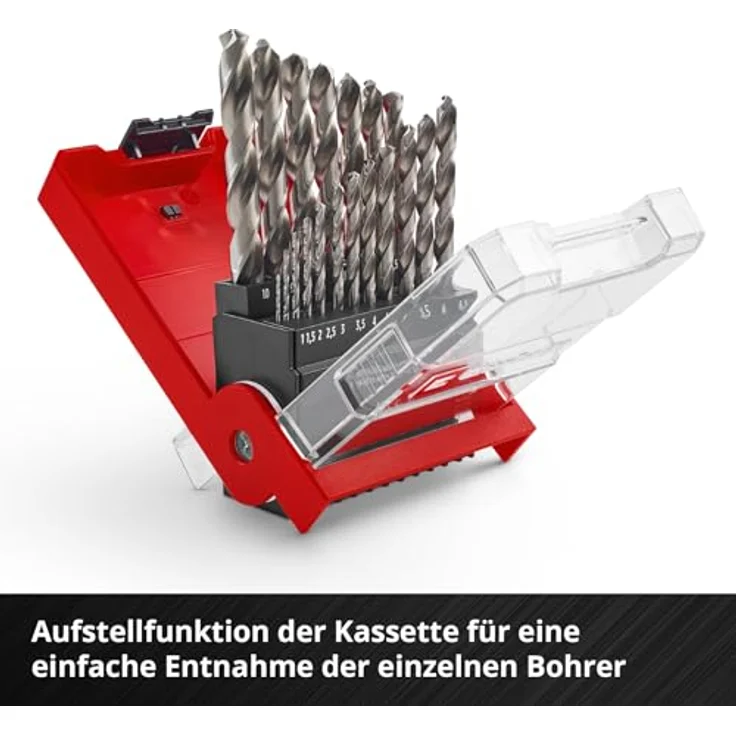 Einhell 19-tlg. HSS-G Metallbohrer-Set, präzise 135° Split Point Spitzen, Aufbewahrungskassette mit Aufstellfunktion – Bild 7