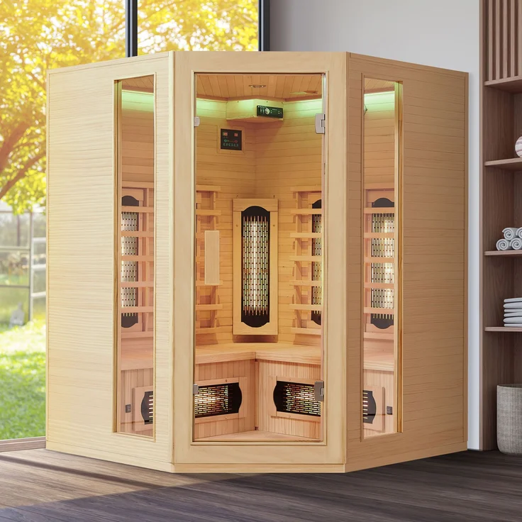 Artsauna Infrarotkabine Nyborg E150V – Vollspektrum Infrarotsauna - 4 Personen – LED-Farblicht, digitaler Steuerung – Hemlock-Holz, 150 x 150 x 190 cm – Bild 4