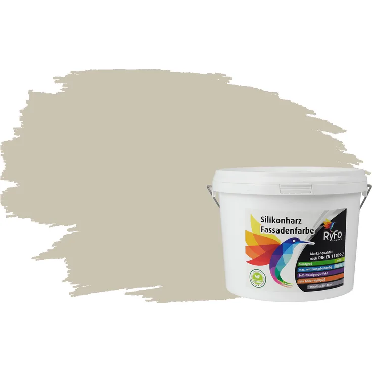 RyFo Colors Silikonharz Fassadenfarbe Lotuseffekt Trend Lichtgrau 3l - bunte Fassadenfarbe, weitere Grau Farbtöne und Größen erhältlich, Deckkraft Klasse 1