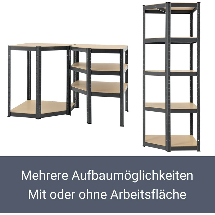 Juskys Eckregal Lageregal Corner Basic 180 x 70 x 40-70 cm | 875 kg | 5 Böden | Metall verzinkt | Schwerlastregal Steckregal Kellerregal Grau – Bild 6