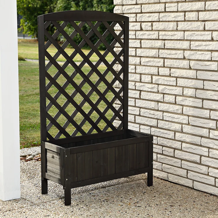 Mucola - Holz Blumenkasten Rankkasten Rankgitter Blumenständer Rankhilfe Kübel Pflanzkasten Blumenkübel Spalier Rosengitter Garten - Schwarz – Bild 2