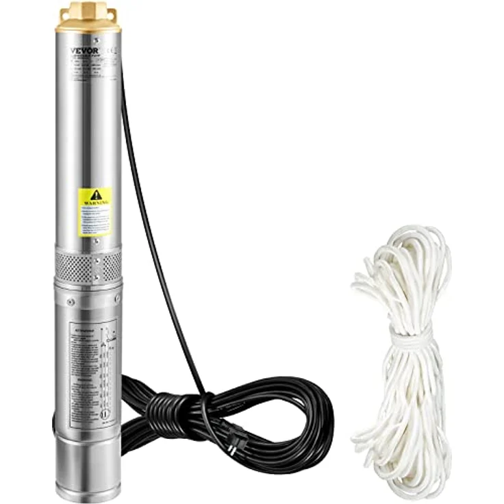 VEVOR 3,5" Tiefbrunnenpumpe 750W Brunnenpumpe 105L/min Tauchpumpe max. Förderhöhe 62m Rohrpumpe 230V 50Hz Sandpumpe IP68 Wasserpumpe mit 20m Kabel Pumpe Ideal zur Bewässerung oder Wasser-Versorgung – Bild 1