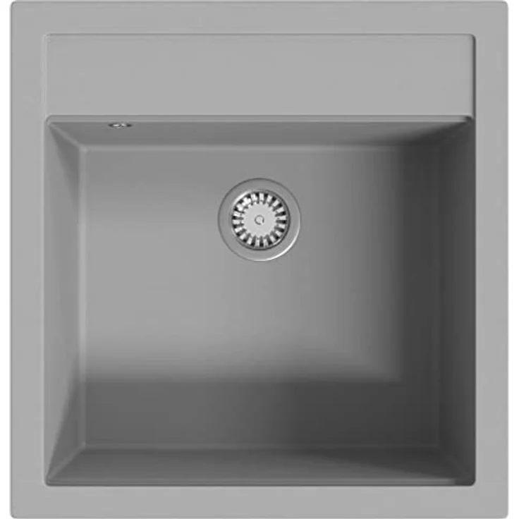 vidaXL Granitspüle Einzelbecken Grau, Küchenspüle mit extra tiefem Becken und hitzebeständigem Design – Bild 1