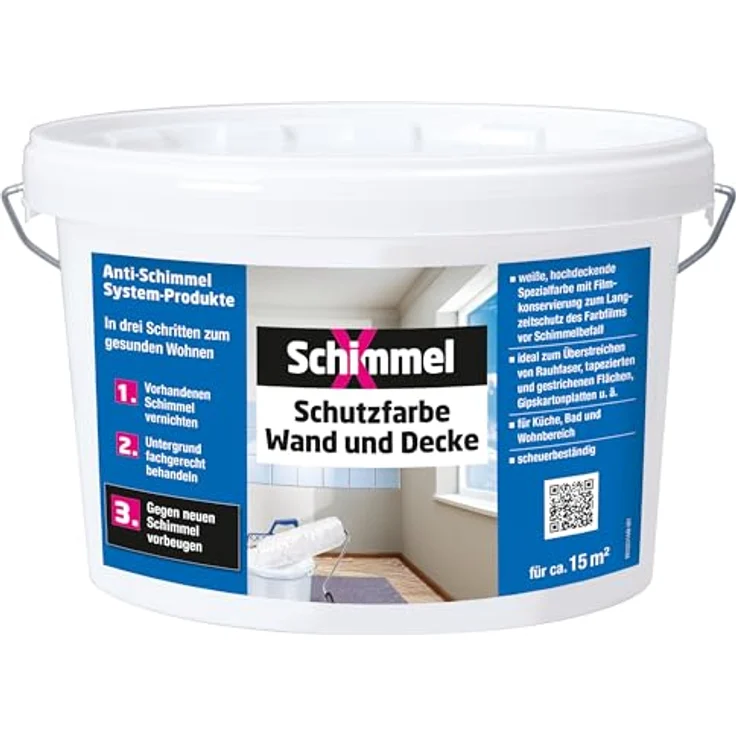 Schimmel X Schimmel-X Schutzfarbe, hochdeckende Wandfarbe für innen, weiß, 2,5 L – Bild 1