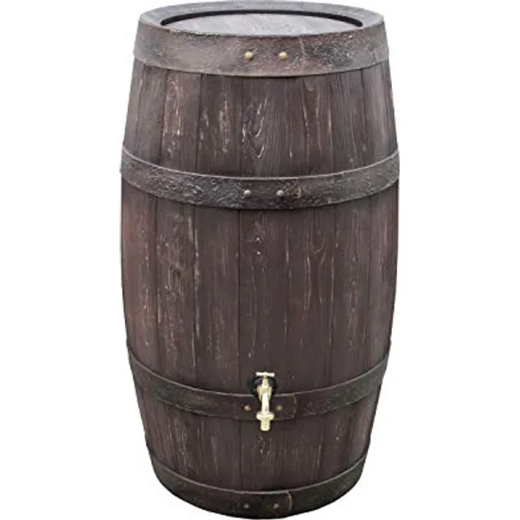 Prosperplast Regentonne Barrique 250 Liter in braun, UV- und witterungsbeständig mit kindersicherem Deckel und Messinggewinde