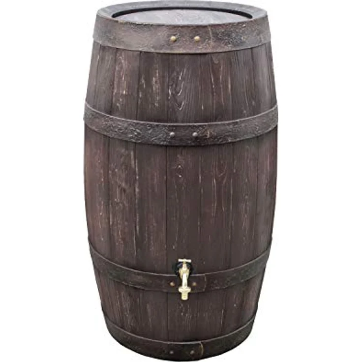 Prosperplast Regentonne Barrique 250 Liter in braun, UV- und witterungsbeständig mit kindersicherem Deckel und Messinggewinde – Bild 1