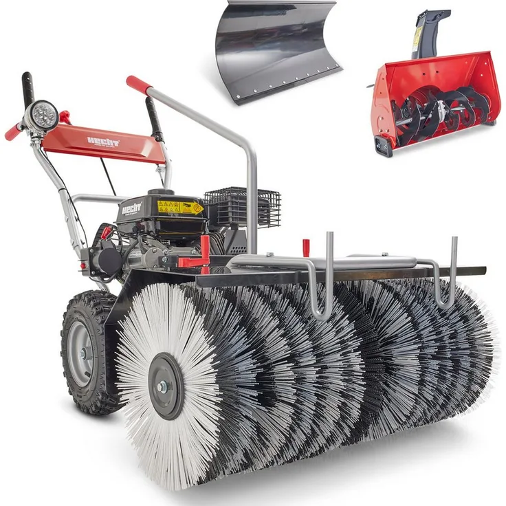 Hecht Benzin-Kehrmaschine 8680 SE, 6,5 PS mit Schneefräskopf, Schneeschild, 80 cm Arbeitsbreite, Elektrostart, LED-Scheinwerfer