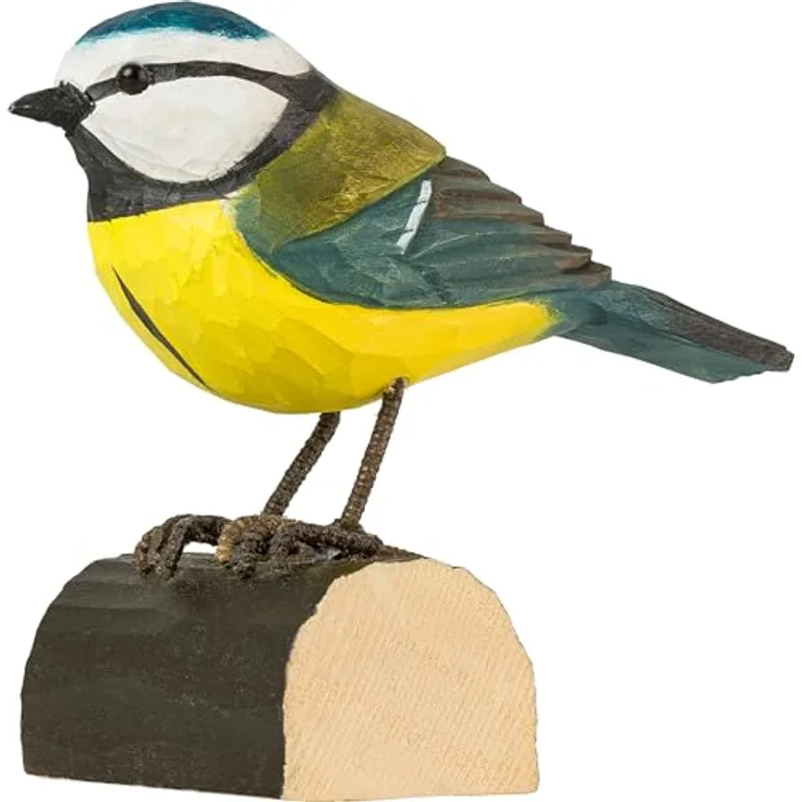 WILDLIFEGARDEN DecoBird Blaumeise WG402, Handgeschnitzte Holzfigur, Kleine Europäische Vögel, Umweltfreundlich bemalt
