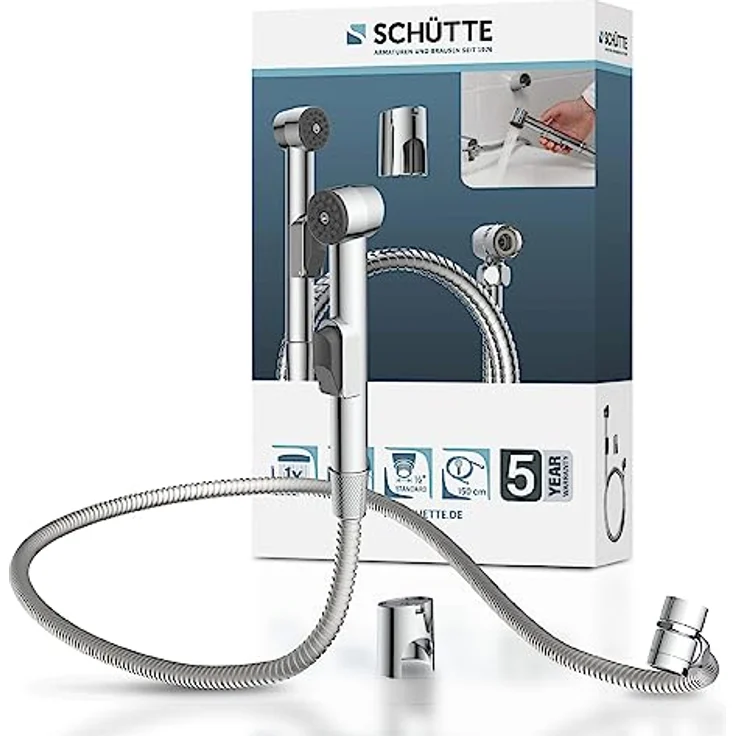 Schütte Waschbecken-Handbrause-Set chromfarben mit Antikalk-Noppen und knickfestem Edelstahl-Brauseschlauch – Bild 2