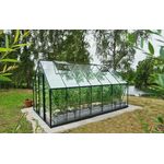 Halls Gewächshaus Universal 148 Blankglas 3 mm 257 x 446 cm Schwarz mit Doppelschiebetür und Dachfenstern
