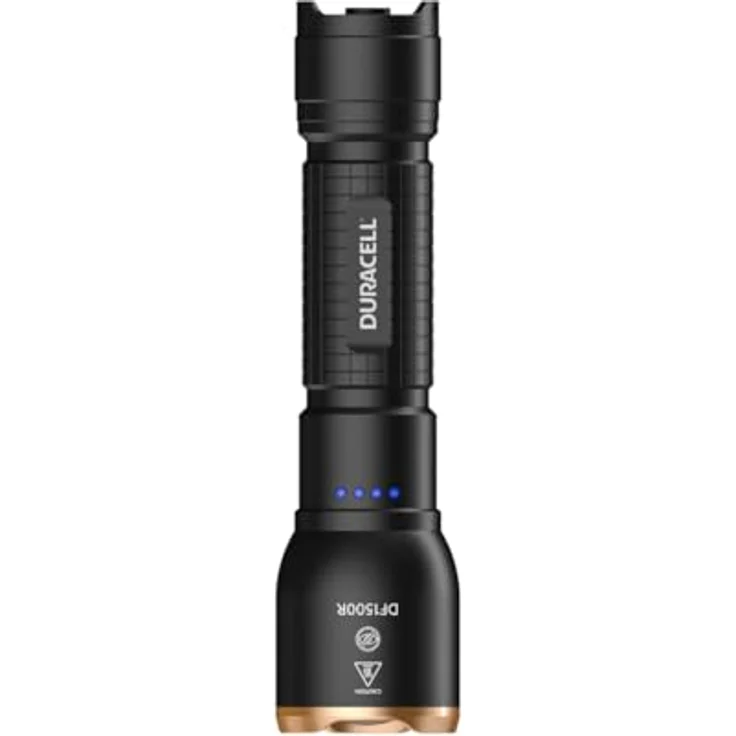 Duracell DF1500R Core Plus, LED Taschenlampe mit 1500 Lumen, fokussierbar, 150m Leuchtweite, USB-C wiederaufladbar, 18650 Li-Ion Akku, spritzwassergeschützt, Aluminiumgehäuse