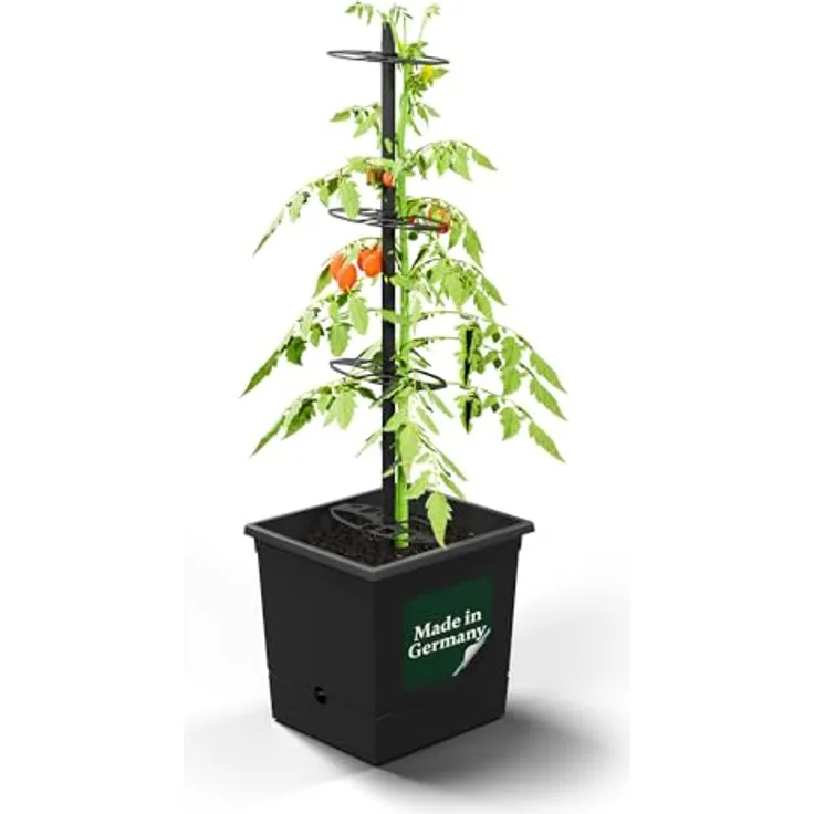 VERDOBA Tomatentopf mit Rankhilfe, 3,5L Wasserspeicher für Selbstbewässerung, schwarzer Tomatenturm aus recyceltem Material, ideal für Tomatenanzucht
