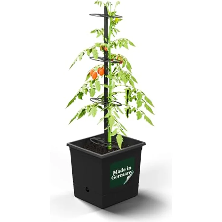 VERDOBA Tomatentopf mit Rankhilfe, 3,5L Wasserspeicher für Selbstbewässerung, schwarzer Tomatenturm aus recyceltem Material, ideal für Tomatenanzucht – Bild 1