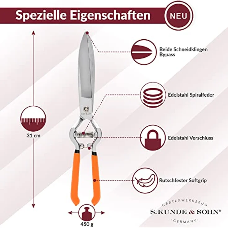 S. Kunde & Sohn Germany - SKS 500 Tradition - geschmiedete Hochleistungsschere 4-in-1 Schere mit massiven Schneideblättern, Orange – Bild 2