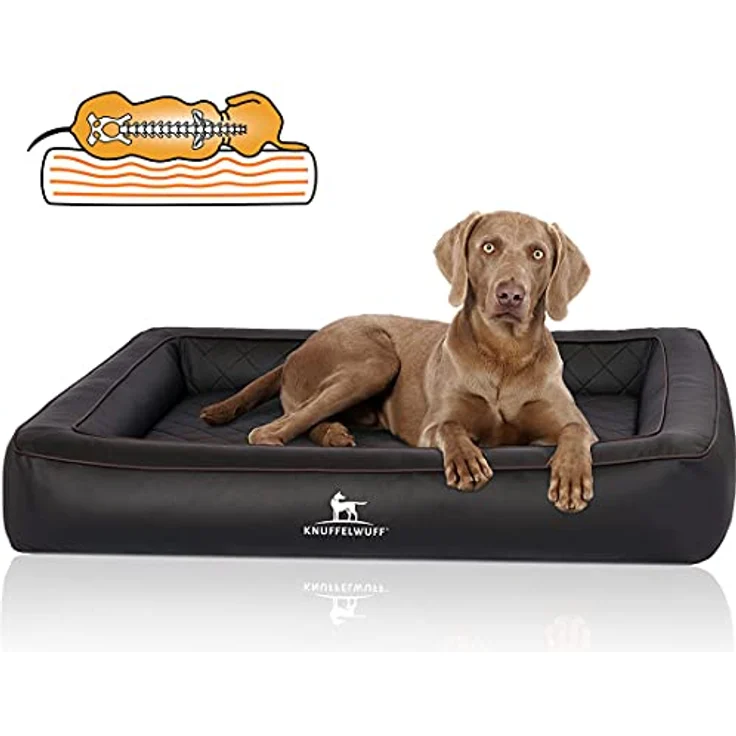 Knuffelwuff Orthopädisches Hundebett aus Laser gestepptem Kunstleder Hampstead M-L 85 x 65cm Schwarz – Bild 1