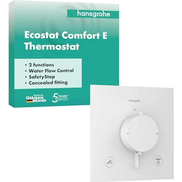hansgrohe Ecostat Comfort E, Duschthermostat Unterputz mit SafetyStop bei 40° C, Thermostat für 2 Verbraucher, Mattweiß, 33711700 – Bild 1