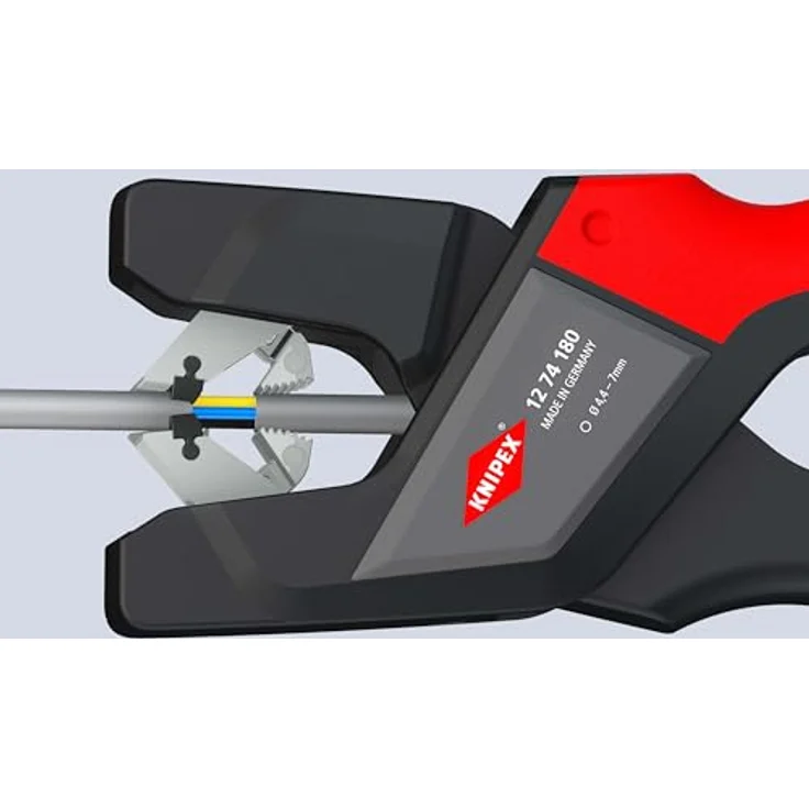Knipex Abisolierzange 12 74 180, Automatische Abmantelungszange für flexible Zuleitungen, Ø 4,4 mm bis Ø 7,5 mm, ergonomischer Griff – Bild 5