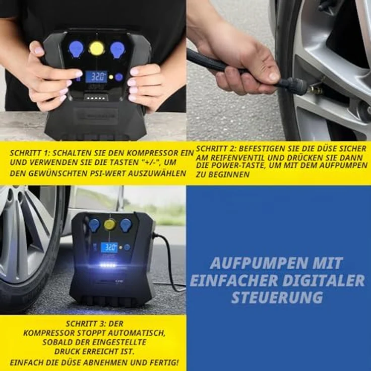 Michelin 12 V Kompressor, Luftkompressor mit programmierbarer Druckeinstellung und 16 l Tankvolumen, inklusive Adapter für Spielzeug, Ball und Fahrrad – Bild 5