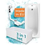 Calmwaters® Premium Badewanne Komplettset 170x75 cm Original, Made in EU, 3in1 Acryl-Badewanne mit Wannenträger & Ablaufgarnitur, Körperformbadewanne, Rechteckbadewanne 170 x 75, 200 l, Weiß
