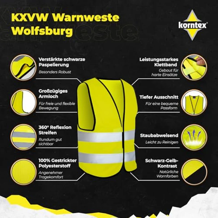 korntex Warnweste Herren EN ISO 20471, reflektierende Warnschutzweste mit verstellbaren Klettverschlüssen, schwarz – Bild 2