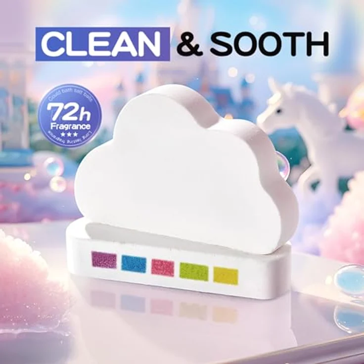 Crsetmyth Rainbow Clouds Badebomben, 4x120g Bunte Badekugeln mit ätherischen Ölen für Entspannung und Feuchtigkeit, perfekt für Damen und Herren – Bild 4