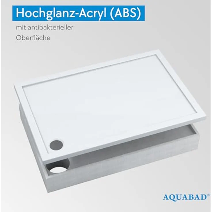 Aquabad® Duschwanne BASIC Smooth White, Rechteckige Acryl-Duschwanne mit Styroporträger und Ablaufgarnitur, 80x100 cm – Bild 4