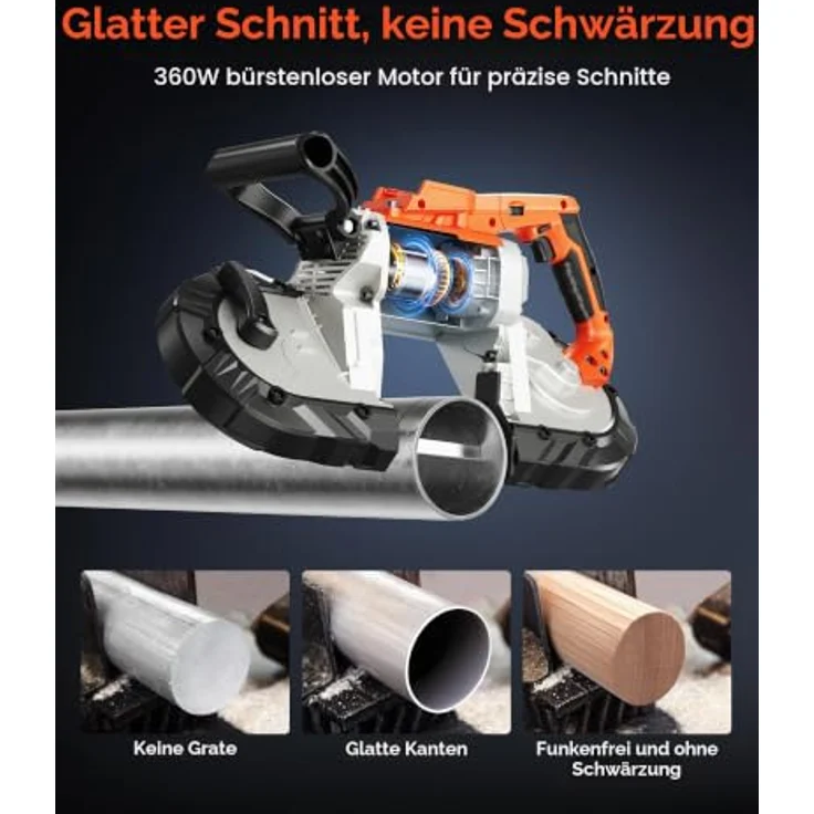 VEVOR 20V Akku Bandsäge, Metallbandsäge mit 127x115mm Schnitttiefe, variabler Drehzahl 0–120 m/min, LED-Licht und Aufhängehaken – Bild 3