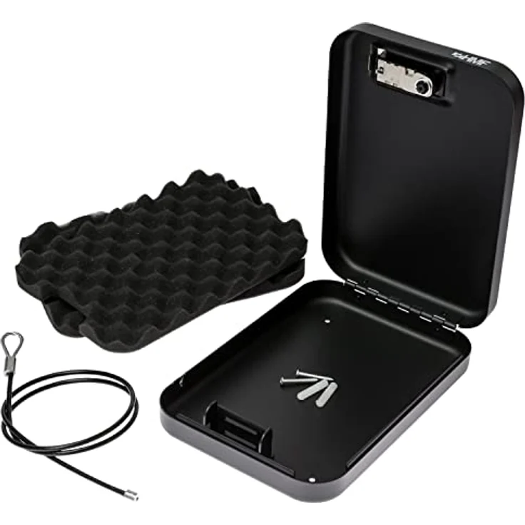 HMF 317-02 Sicherheitsbox mit Zahlenschloss, tragbarer Safe, Sicherungskabel | 24,5 x 16,5 x 5,7 cm | Schwarz – Bild 3