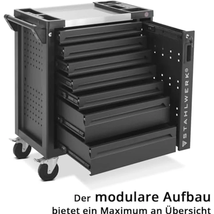 STAHLWERK Werkzeugwagen Werkstattwagen EAGLE, Montagewagen mit 7 Schubladen und Papierrollenhalter, blau – Bild 6