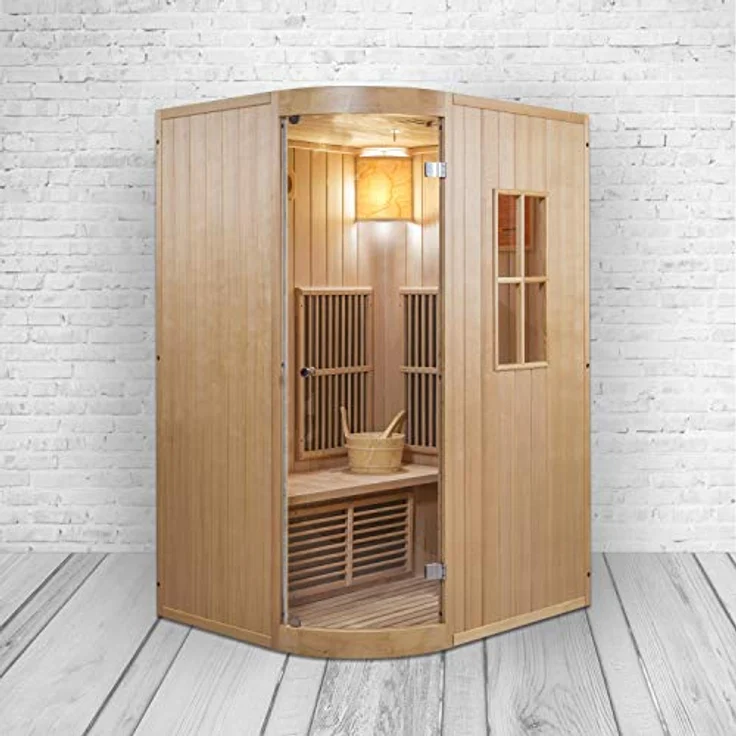 DEKO VERTRIEB BAYERN Infrarotkabine XXL Luxus Infrarotsauna + Infrarotkabine Kombi SET Sauna inkl. Saunaofen, Holzart Pacific Coast Hemlock, 9 Flächenstrahler, Saunaofen 4500 W - Kanadisches Tannenholz, Luxus LED Beleuchtung, 4 Personen, inkl. Zubehör – Bild 2