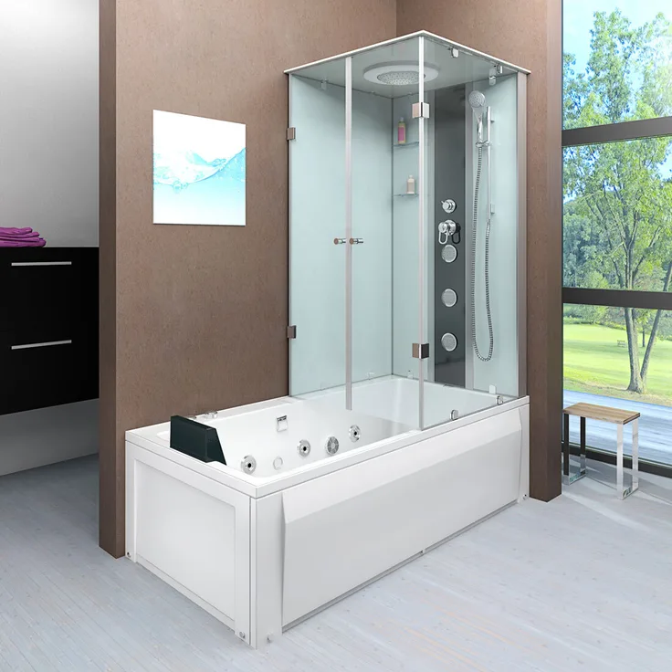 SeniorBad GmbH Whirlpool Dusche Kombination K05-L00-WP-EC Duschtempel 180x90 cm, weiß, mit Regendusche, Handbrause und Wassermassagedüsen