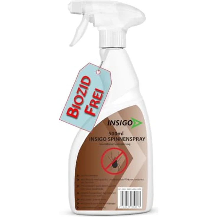 INSIGO Insektenspray Spinnen-Spray, hochwirksam gegen Spinnen, 0.5 l, biozidfreie Formel, auf Wasserbasis, geruchsarm, brennt/ätzt nicht – Bild 1