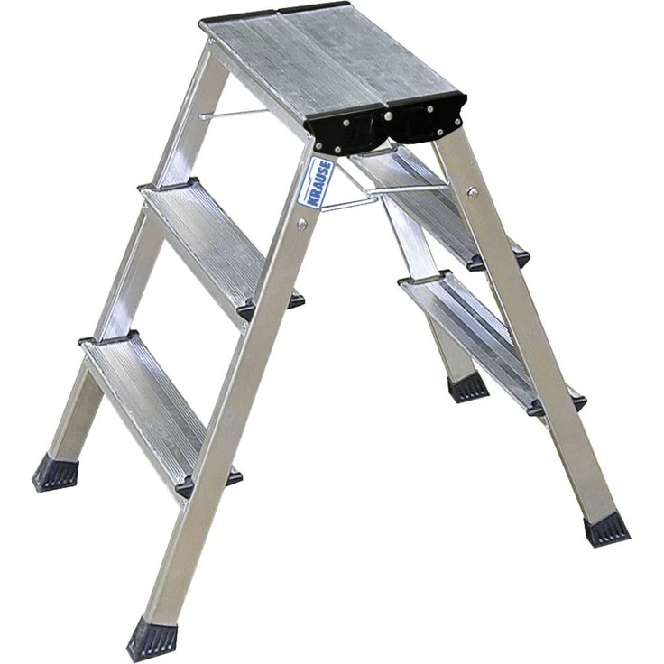 Krause 130068CO Aluminium Doppel-Klapptritt, max. Arbeitshöhe 2,65 m, leicht 2,4 kg, Silber, mit automatischem Blockiersystem