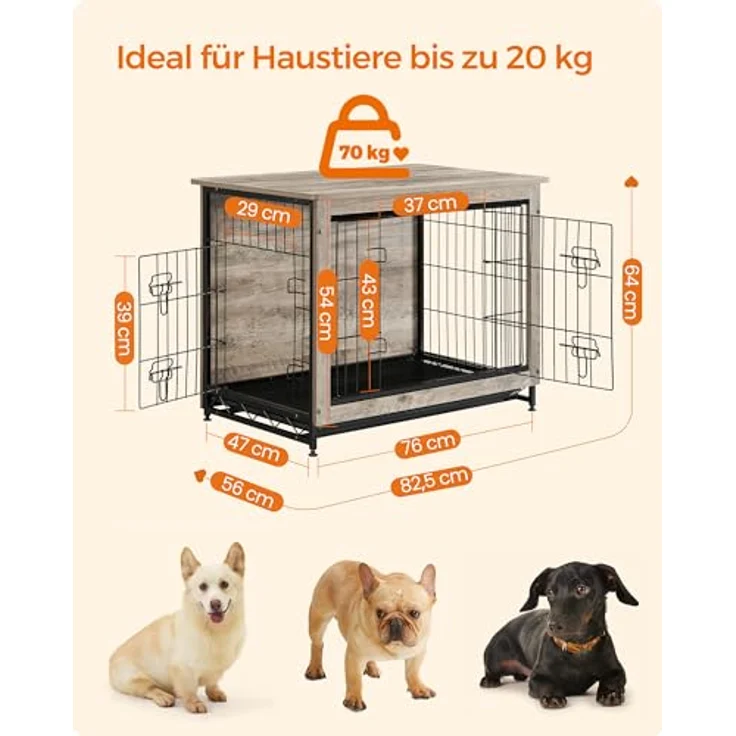 Feandrea Hundekäfig Möbel, Beistelltisch, Hundebox, Moderne Hundehütte Indoor für Hunde bis zu 20 kg, hochbelastbar, Greige PFC002G01 – Bild 5
