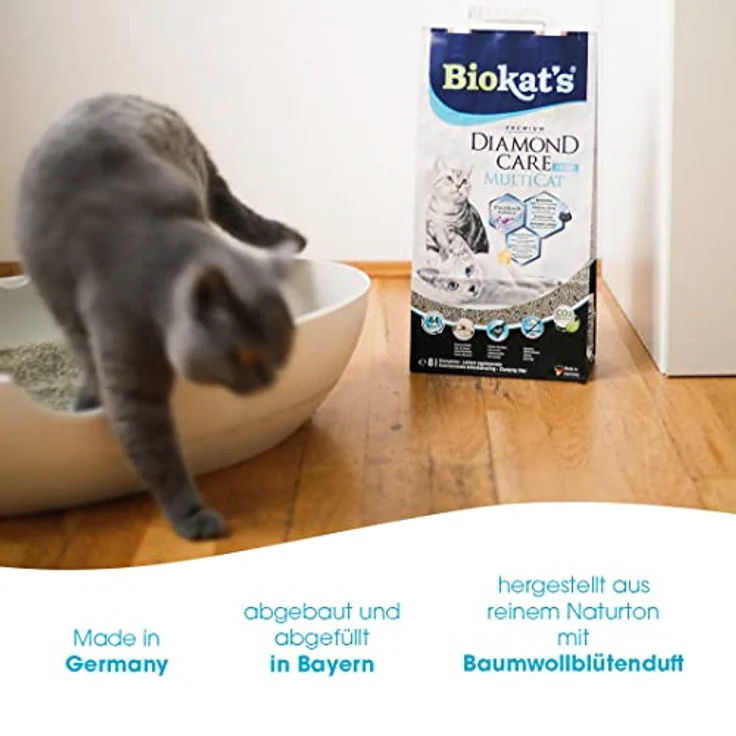 Biokat's Diamond Care MultiCat Fresh Katzenstreu mit Duft - Feine Klumpstreu aus Bentonit mit Aktivkohle speziell für Mehrkatzen-Haushalte - 1 Sack (1 x 8 L) – Bild 2