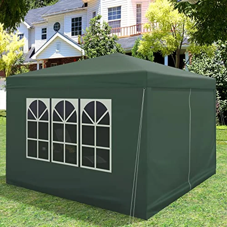 WOLTU Pavillon Pop-Up wasserdichter Faltpavillon Sonnenschutz Event Pavillon mit Seitenwänden Gartenpavillon auf Terrasse Camping Festival Pagodenzelt aus Oxford Metallrahmen 3 x 3 m Grün – Bild 4