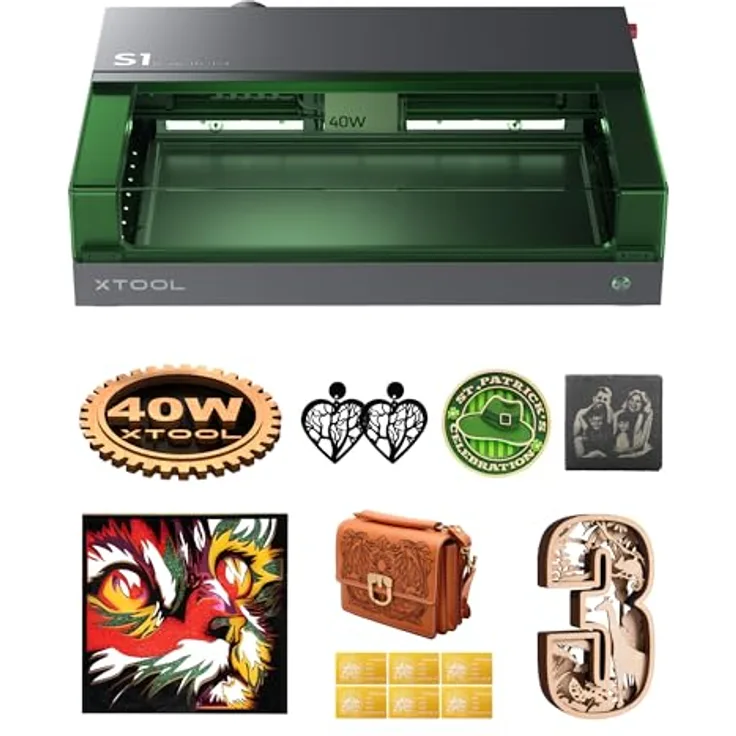 xTool S1 40W laser graviermaschine, geschlossene Sicherheit, Zwei Punkt Positionierung, Autofokus, 600mm/s Geschwindigkeit, 498 * 333mm Arbeitsbereich für Metall, Holz, Leder, Acryl und Tumbler