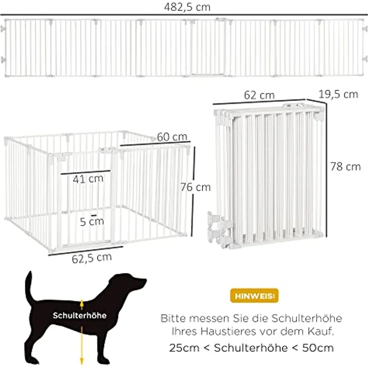 PawHut Welpenauslauf Freigehege für Hund Schutzgitter mit Tür Kaminschutzgitter Flexible klappbar 8 Paneele je 60 x 76 cm Weiß – Bild 3