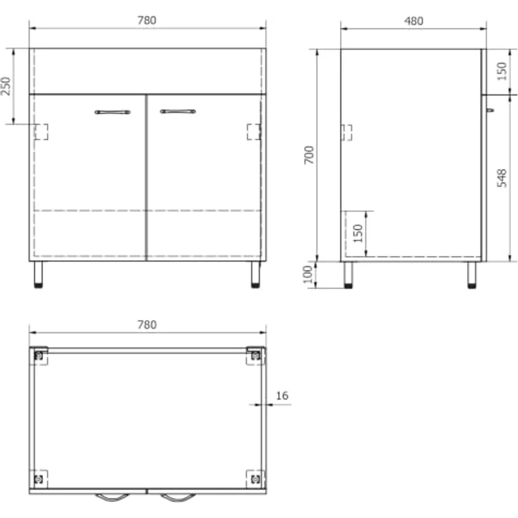 HAK Unterschrank mit Ausgussbecken aus Kunststoff 80x50 cm, inklusive Siphon – Bild 6