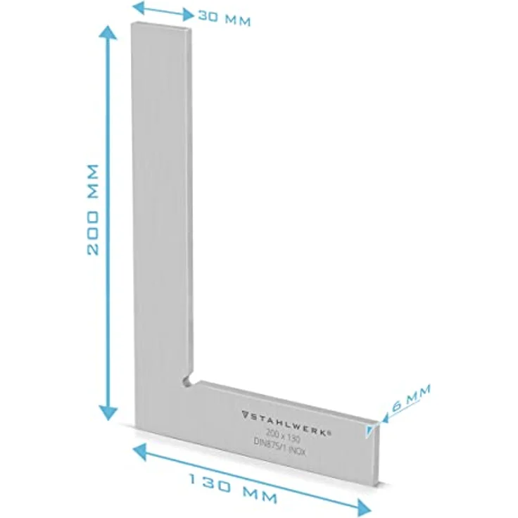 Stahlwerk Flachwinkel 90°, Winkelmesser aus rostfreiem Edelstahl, 200 x 130 mm DIN 875/1, hohe Messgenauigkeit – Bild 6