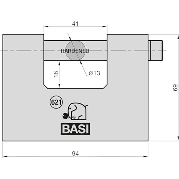 BASI Sicherheitsschloss aus gehärtetem Stahl | Vorhangschloss mit 13 mm Stahlbolzen | Blockschloss Containerschloss mit Bohrschutz (ZA) | 3 Schlüssel | Outdoorschloss – Bild 4
