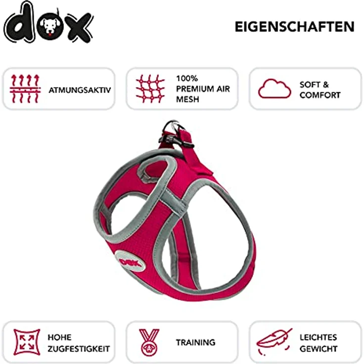DDOXX Brustgeschirr Air Mesh, Step-In, reflektierend | viele Farben | für kleine, mittlere & mittelgroße Hunde | Hunde-Geschirr Hund Katze Welpe | Katzen-Geschirr Welpen-Geschirr | Pink, XS – Bild 3