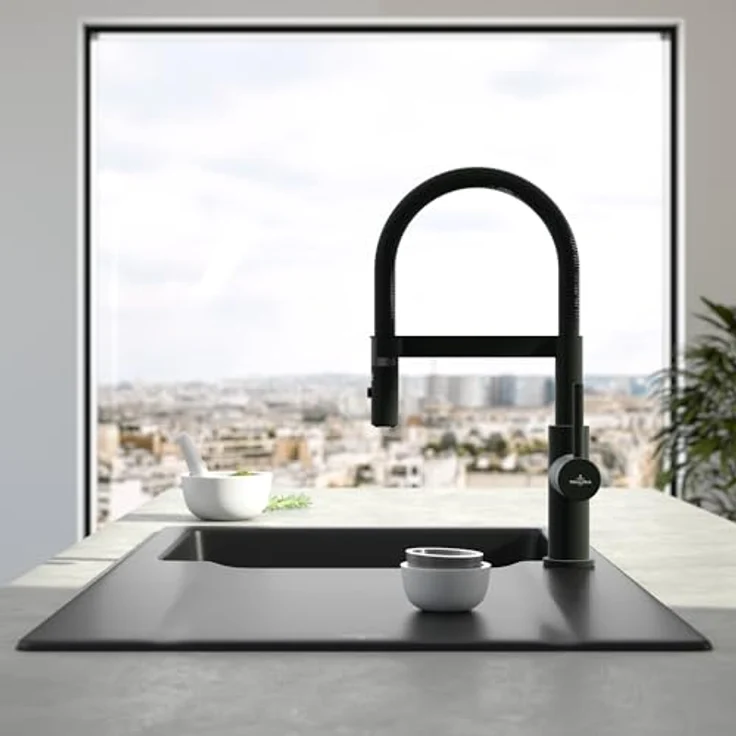 Villeroy & Boch Steel Expert Compact 92730006, Hochdruck Küchenarmatur in Matt Black mit ausziehbarer Brause und 360° Schwenkbereich – Bild 3