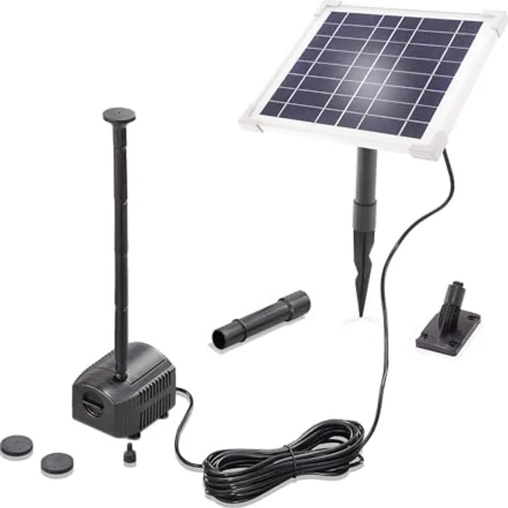 Esotec Solar Teichpumpenset 6 230, Komplettset mit Sprinklerpumpe 230 l/h, LiFePo4 Akku, Solarmodul 6W, Erdspieß, für Gartenteich und Wasserspiel, outdoor, 101933