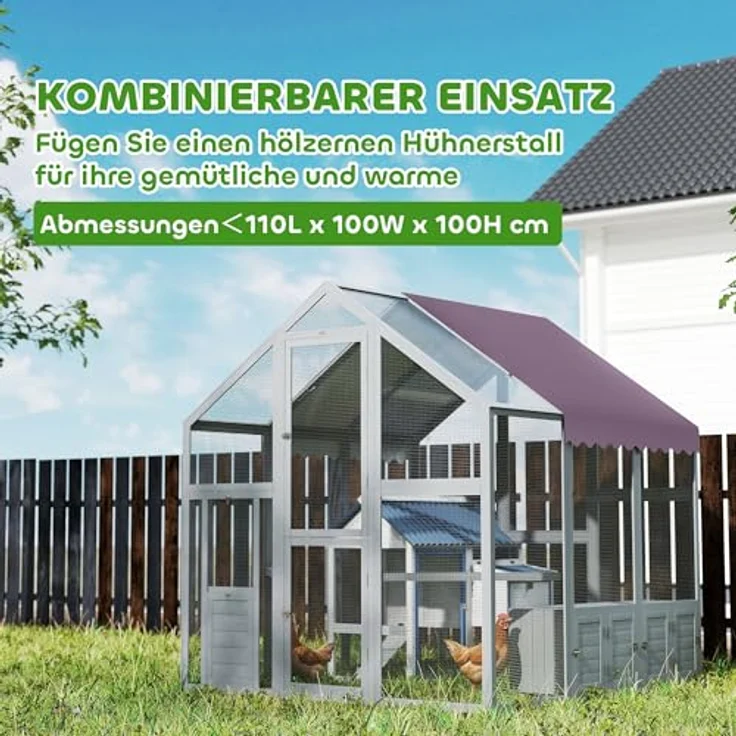 PawHut Hühnerstall 1,68x1,83x1,82 m, Tannenholz, wasserdichtes und UV-beständiges Dach, mit Schloss, für 6-8 Hühner, grau – Bild 6