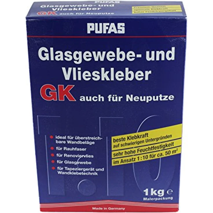 PUFAS Glasgewebe- und Vlieskleber GK Ultra, starke Klebkraft für Neuanstriche und Digitaldrucktapeten, 1,0 KG – Bild 1