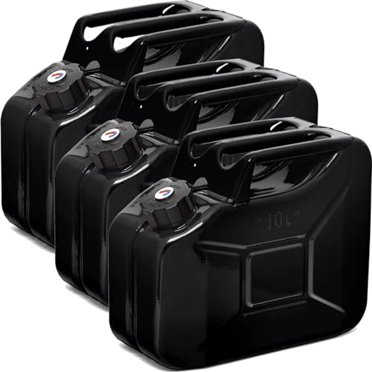 BW® Benzinkanister Metall 3x 10 Liter, Schwarz RAL 9005, TÜV-geprüft, UN-zugelassen, aus 0,9mm Stahl nach DIN 7274, mit Schraubverschluss – Bild 1