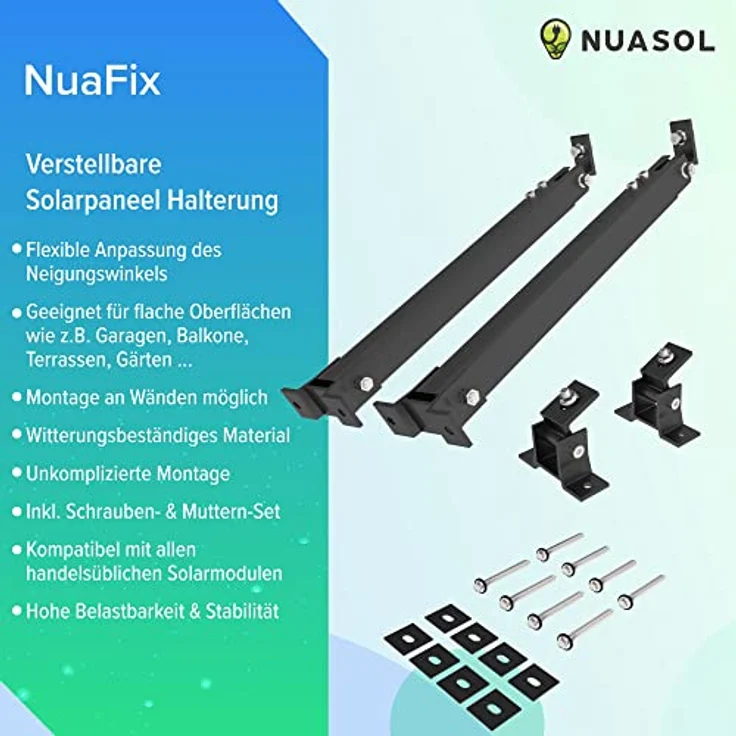 NuaSol Aufständerung Solarmodul Halterung für Balkonkraftwerk Flachdach, verstellbar 15°-30° für 2 Solarpanels, witterungsbeständig, einfache Montage, schwarz – Bild 3