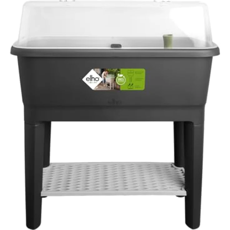 elho Noa Anzucht Tisch 80 - Hochbeete mit Abdeckung und Bewässerungssystem - Kräuterbeet aus 100% recyceltem Plastik - Ø 78.5 x H 34.2 cm - Schwarz/Living Schwarz – Bild 1