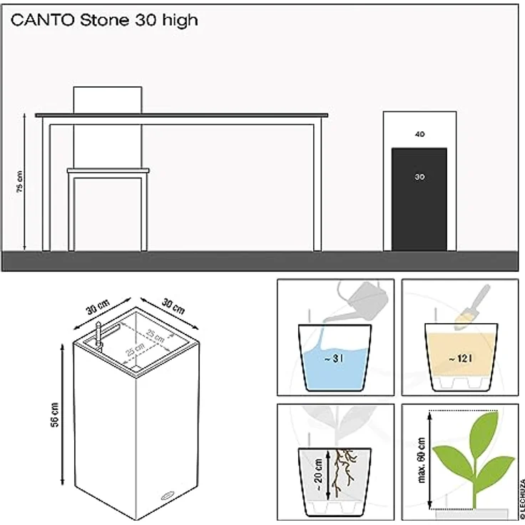 Lechuza Canto Stone 30 high All-in-One Set quarzweiß 13607 – Bild 4